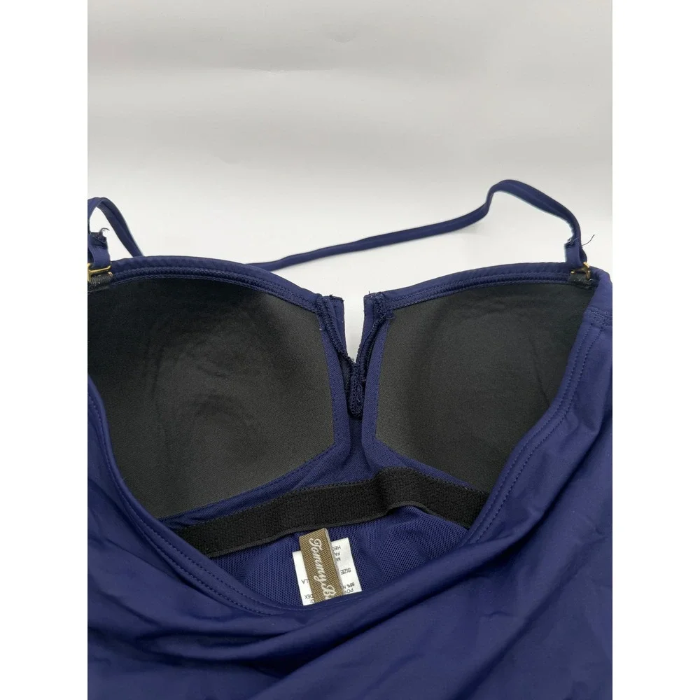 Tommy Bahama Pearl V-wire Bandeau One Piece Swimsuit Womens 6‎ Navy Blue Ruched